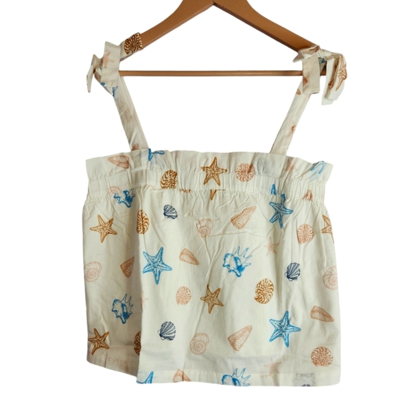 LOFT Sleep Seashell Star Fish Women’s Medium White Bow Tie Straps Top Blouse - Picture 2 of 10